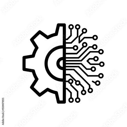 Gear and Circuit Icon – Vector Outline Symbolizing Technology