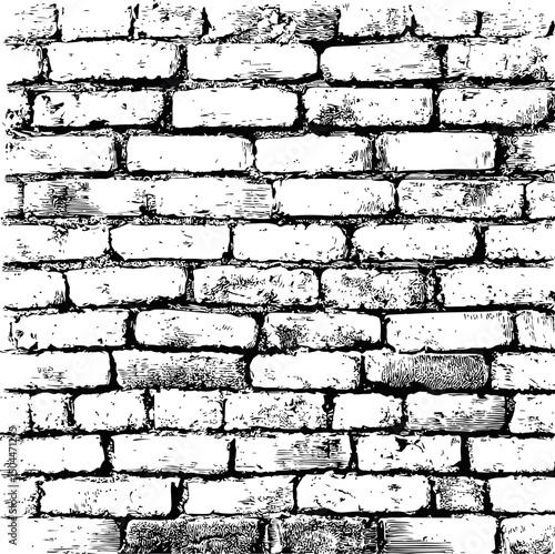 Monochrome vintage brick wall illustration in a detailed hand-drawn style. Vector illustration