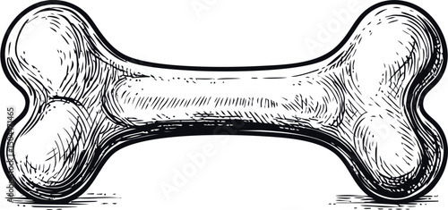 Illustration of a sketched dog bone in black and white, vintage style drawing. Vector illustration