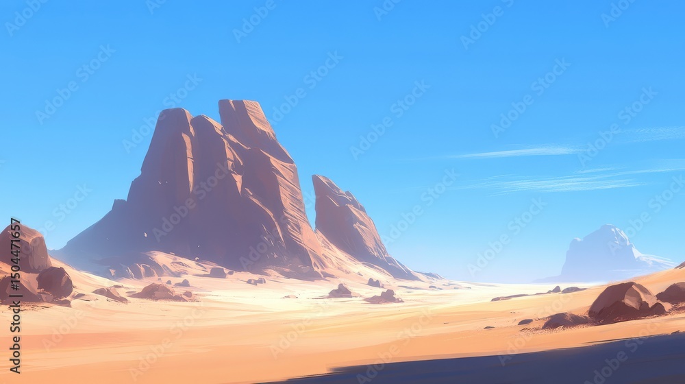 Fototapeta premium A vibrant digital landscape of sandstone peaks against a clear sky.