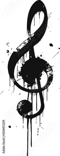 Artistic black ink splash treble clef. Vector illustration