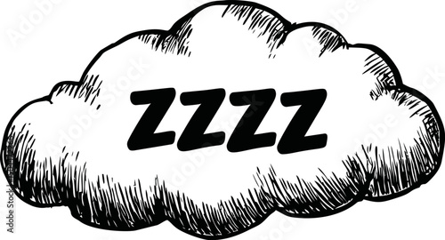 Sleeping cloud illustration with zzzz text inside a sketchy cartoon style. Vector illustration