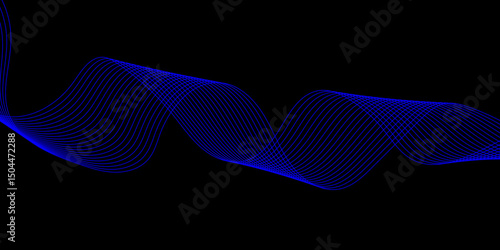 Abstract black background with a glowing abstract waves. Abstract wave element for design. Digital frequency track equalizer, Futuristic background design. Long exposure, Light painting photography.