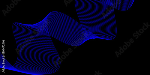 Abstract black background with a glowing abstract waves. Abstract wave element for design. Digital frequency track equalizer, Futuristic background design. Long exposure, Light painting photography.