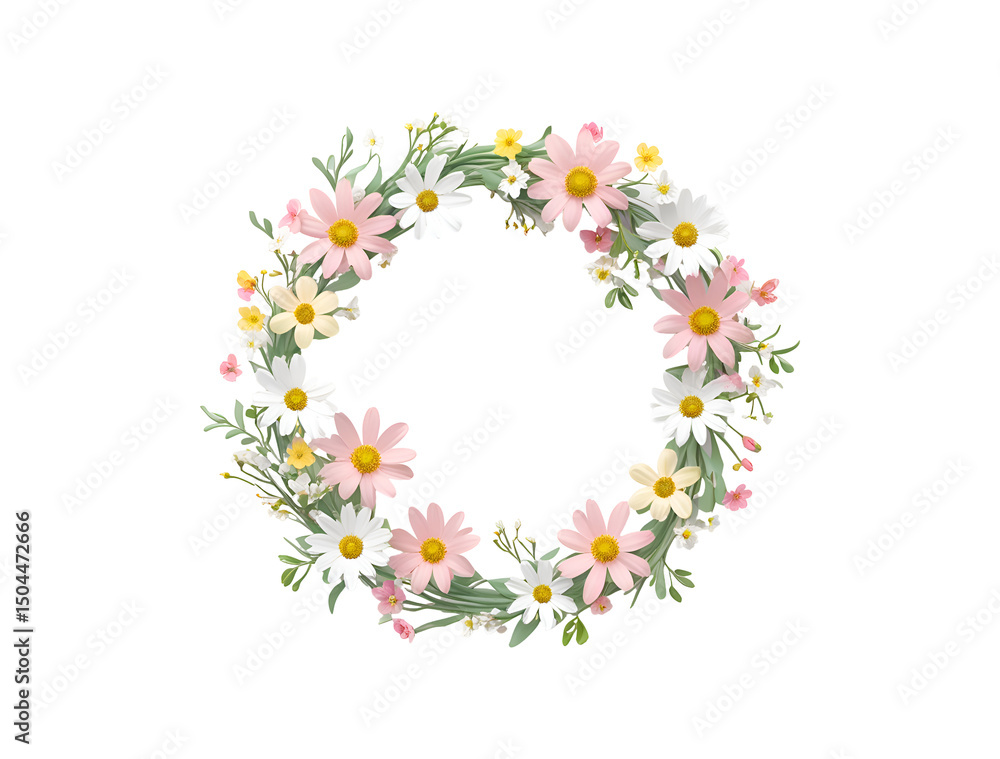 Floral wreath of daisies isolated on transparent background Floral wreath of daisies isolated on transparent background