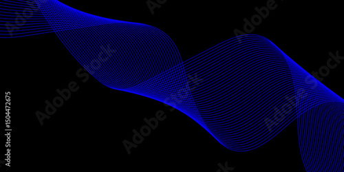 Abstract black background with a glowing abstract waves. Abstract wave element for design. Digital frequency track equalizer, Futuristic background design. Long exposure, Light painting photography.