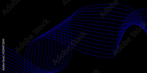 Abstract black background with a glowing abstract waves. Abstract wave element for design. Digital frequency track equalizer, Futuristic background design. Long exposure, Light painting photography.