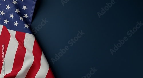 American flag on the left side with a navy blue background