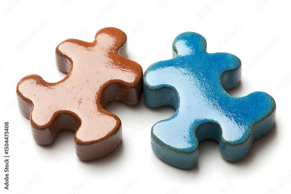 Fototapeta premium Interlocking Human-Shaped Puzzle Pieces: Brown and Blue, Connection Concept.