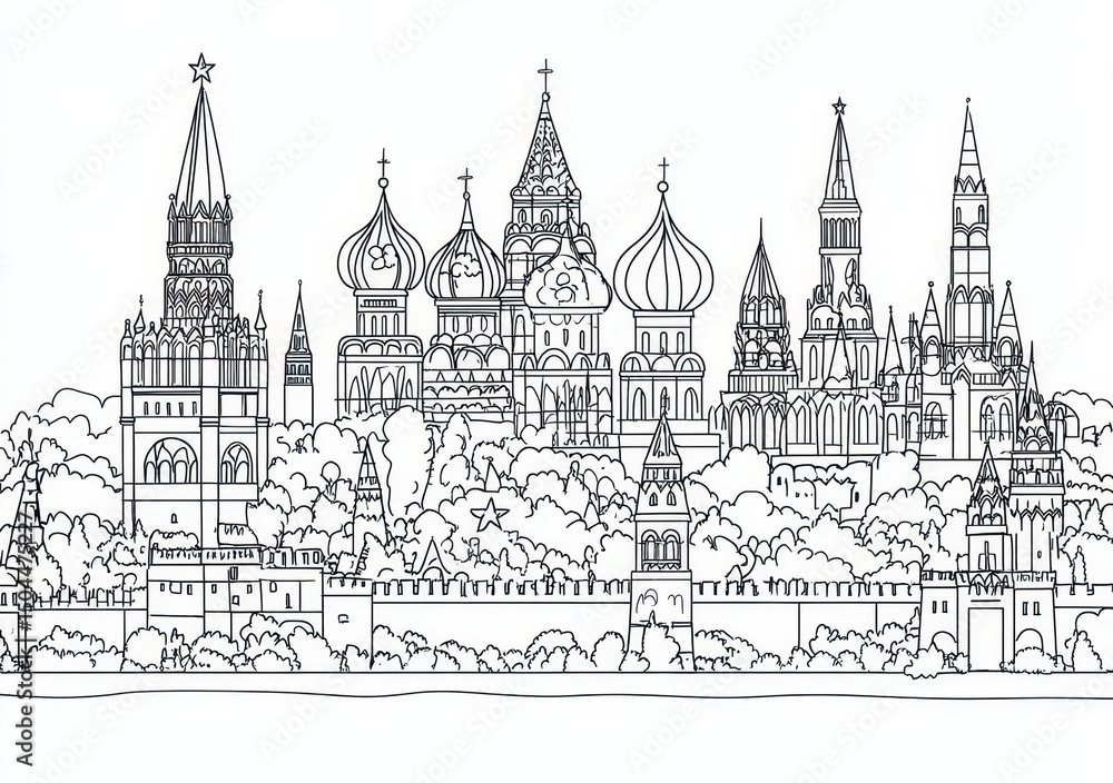 Naklejka premium Moscow Kremlin Line Drawing