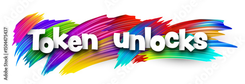 Colorful Token Unlocks text over vibrant brushstroke art. Vector illustration ideal for blockchain, DeFi, and crypto timelines.