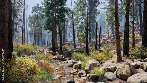 Forest creek after wildfire