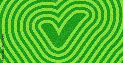 Bright green check mark over vivid ripple pattern background. Vector illustration with energetic, modern digital style.