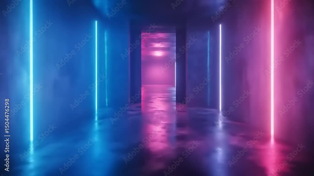 Neon Corridor with Glowing Walls, and Abstract. Neon Corridor with Glowing Walls, and Abstract.