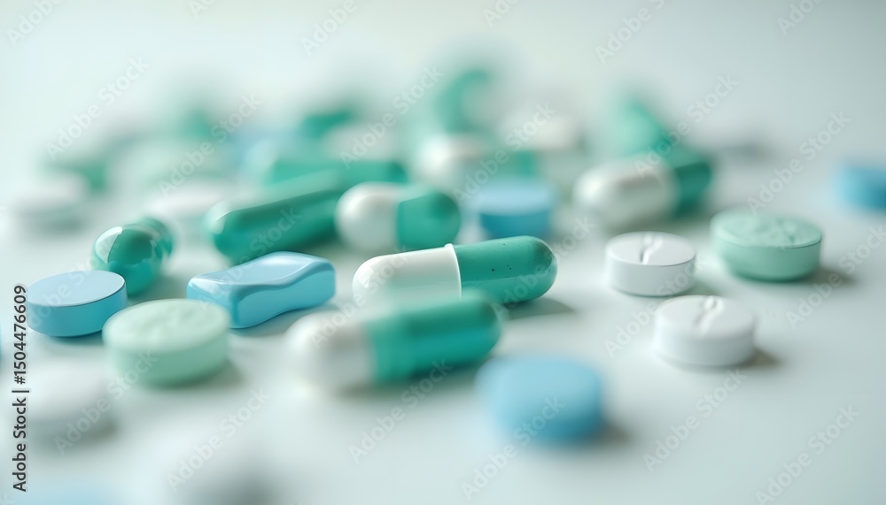Pill and Capsule Variety on White Surface Pill and Capsule Variety on White Surface