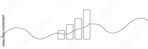 Growing graph in continuous line drawing style. Line art business chart icon. Vector illustration. Abstract background