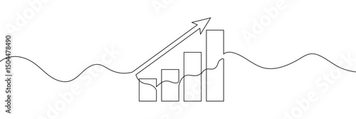 Growing graph in continuous line drawing style. Line art business chart icon. Vector illustration. Abstract background