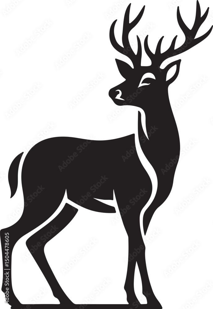 Fototapeta premium Deer Black Silhouette Vector, Majestic Wildlife Clipart & Forest Animal Design