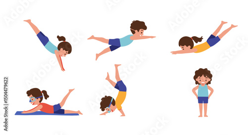 Children Performing Various Aquatic Exercises and Poses