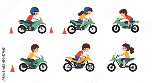 Children Practicing Motorcycle Maneuvers with Traffic Cones