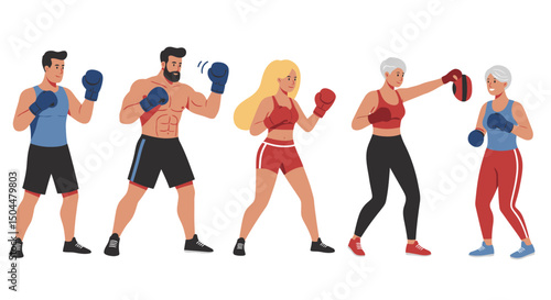 Diverse Boxers in Action Men and Women Practicing Boxing Techniques