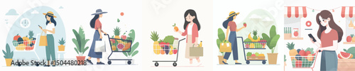 vector of a woman shopping for fruit