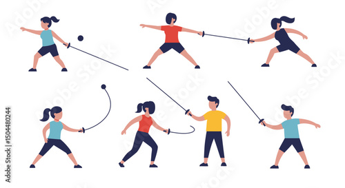 Fencing Athletes in Action Diverse Poses and Techniques Illustrated