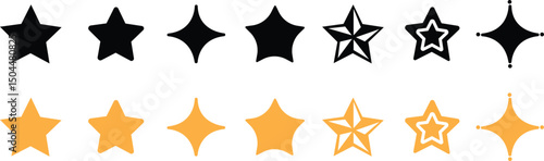 Stars icon collection. Abstract star set, geometric sparks and sparkle silhouette symbols, minimalist decorative retro starlight signs different shapes. flat Vector