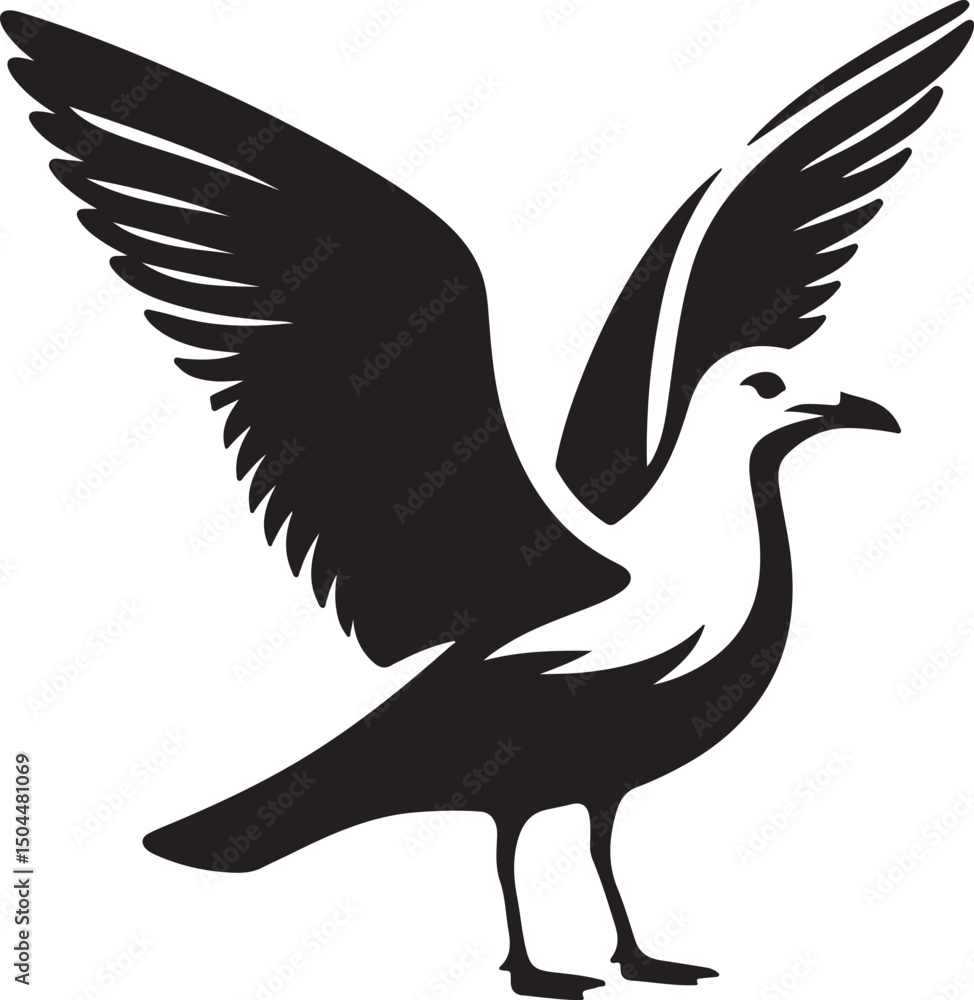Fototapeta premium Gull Black Silhouette Vector, Seabird Clipart & Coastal Flying Bird Design