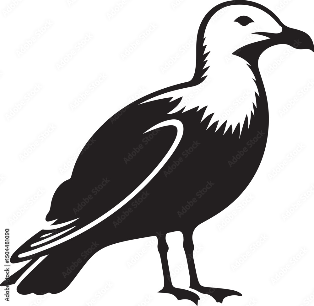 Obraz premium Gull Black Silhouette Vector, Seabird Clipart & Coastal Flying Bird Design