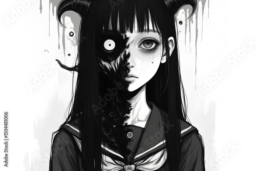 Wallpaper Mural Illustration of a Girl With Half Face Devil. Torontodigital.ca