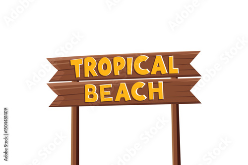 tropical beach wooden sign vector illustration isolated on white background.