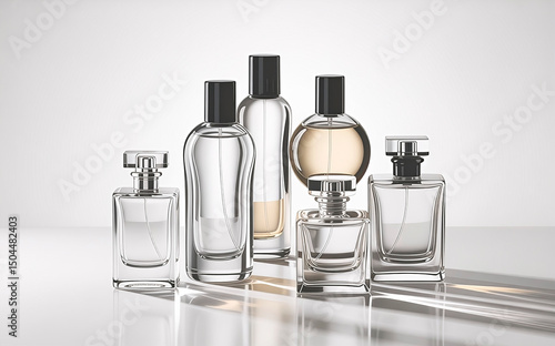 perfume bottles of various types on a transparent background