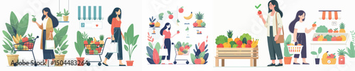 vector of a woman shopping for fruit