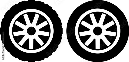tire icon set. Car tire tread tracks. motorcycle racing wheels. dirty tires track. Tyres road maintenance. vehicle tires change mechanic workshop retro
