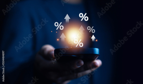 show percentage, special offer of shopping department store discount and tax concept, adjusting interest rates, raising interest rates to fight inflation returns on investments.finance,	
