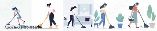 vector of a woman sweeping