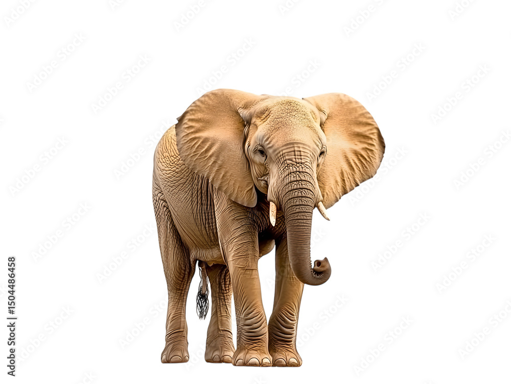 Fototapeta premium Front View of African Elephant Isolated on White Background
