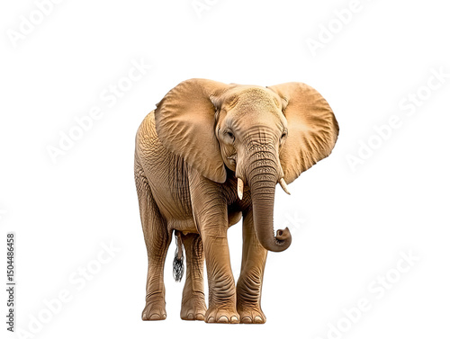 Majestic African Elephant Front View Isolated on Transparent Background, Wildlife