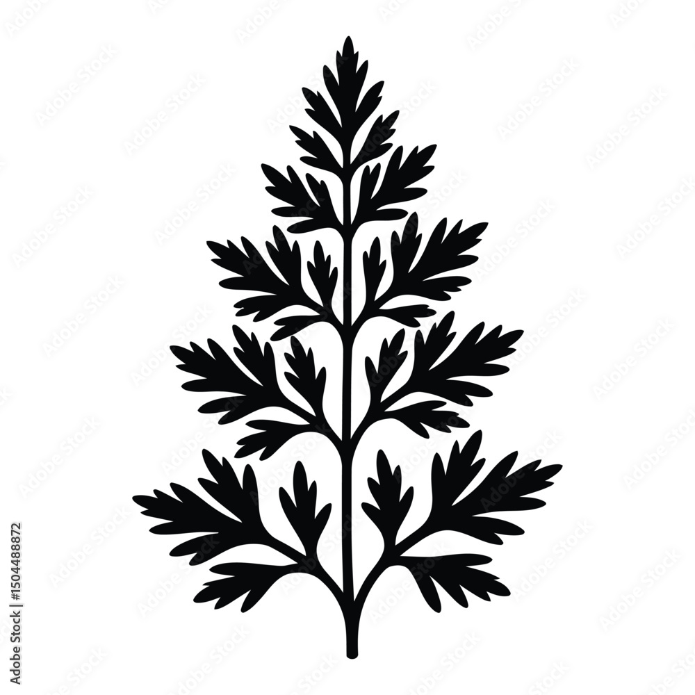 Naklejka premium Mugwort Silhouette, Vector, Illustration, Icon, Logo, White Background.
