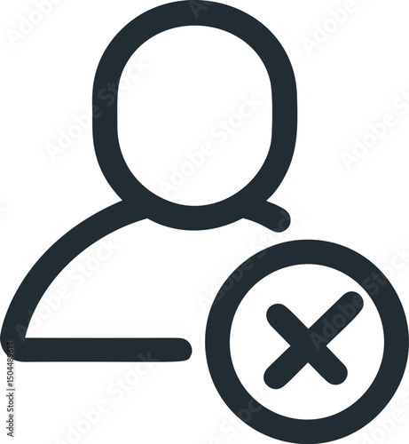 Black person icon with cross symbolizing user removal. Vector illustration