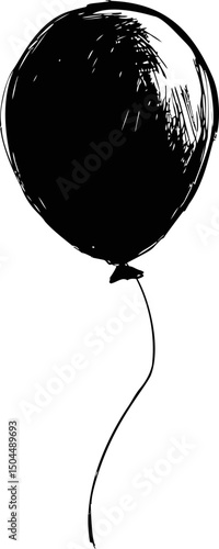 Black and white sketch of a single balloon with string. Vector illustration