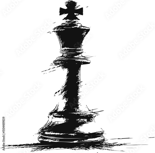Artistic sketch of a black chess king figure in a bold abstract style. Vector illustration