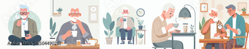 vector of a grandfather drinking coffee