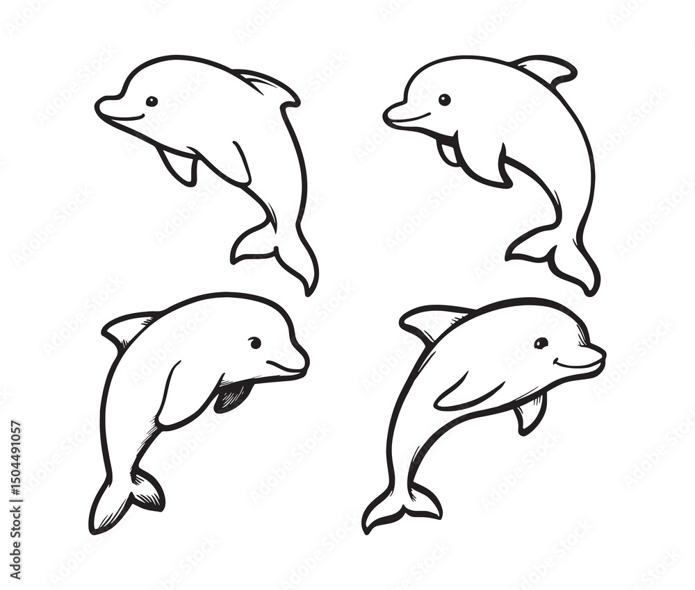 Fototapeta premium Cute dolphin line art illustration. dolphin clipart for kids and coloring books.