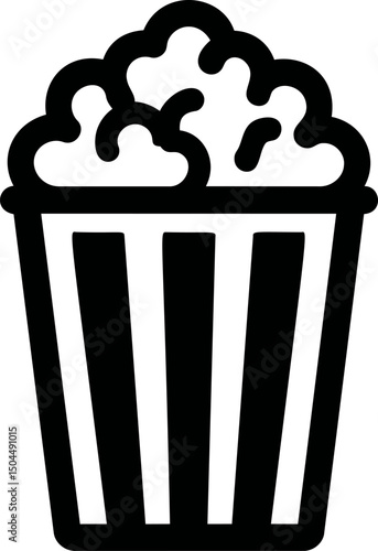 Black and white popcorn bucket icon with striped pattern illustration. Vector illustration