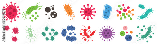 Bacteria, microbe, virus outline vector icon set. Microscopic bacterium and bacillus collection, isolated on white background