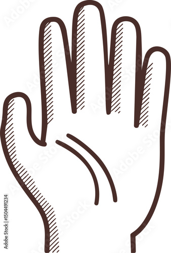 Illustration of an open hand with sketch lines in brown outline art style. Vector illustration