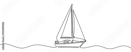Continuous one line drawing of sailboat. Editable stroke Vector illustration
