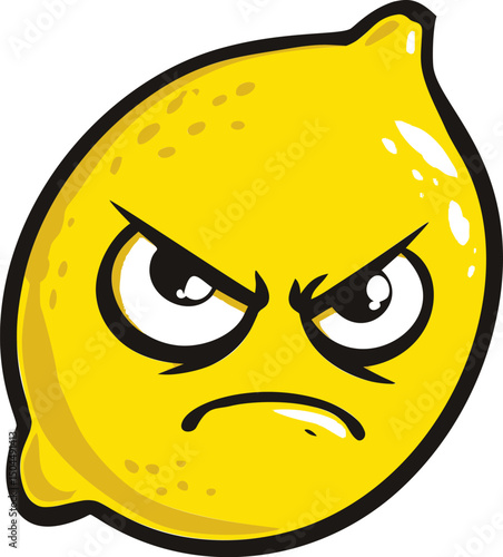 Angry yellow lemon cartoon with a frowning face, illustration concept. Vector illustration